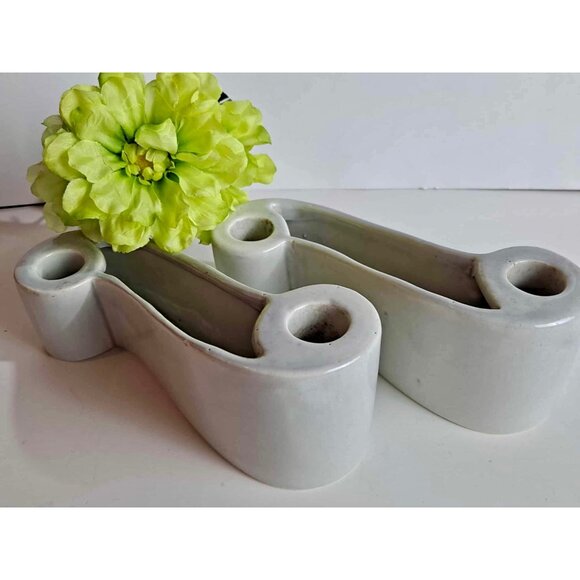 Vintage Royal Haeger Gray Apostrophe Candlestick Holder / Planter Set - Picture 1 of 9
